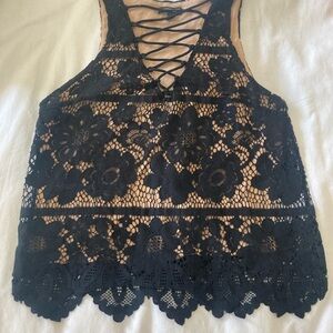 Express small nude lace illusion top black and nude